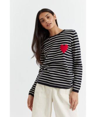 Women's Wool Cashmere Breton Heart Sweater