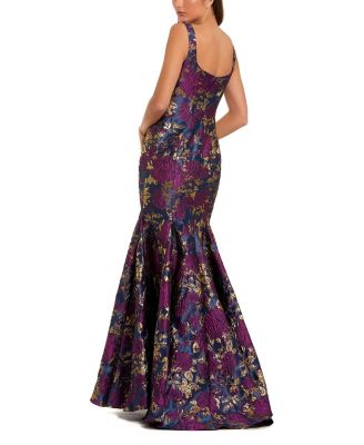 Brocade Sleeveless Scoop Neck Trumpet Gown