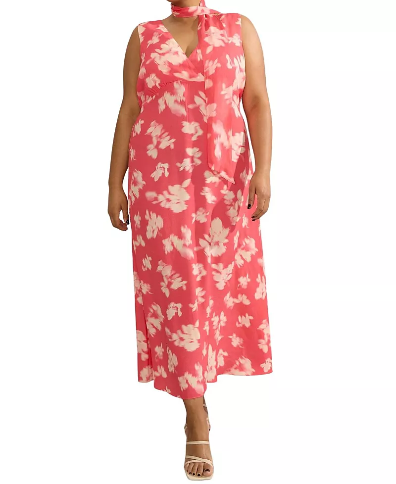 Live Unlimited Floral Midi Dress with Neck Scarf