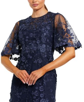 Flutter Sleeve Floral Emboridered Net Gown