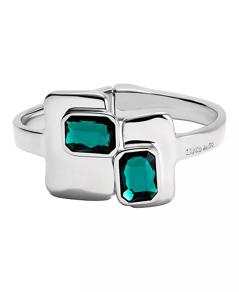UNOde50 Rigid Sterling Bracelet with Green Crystals