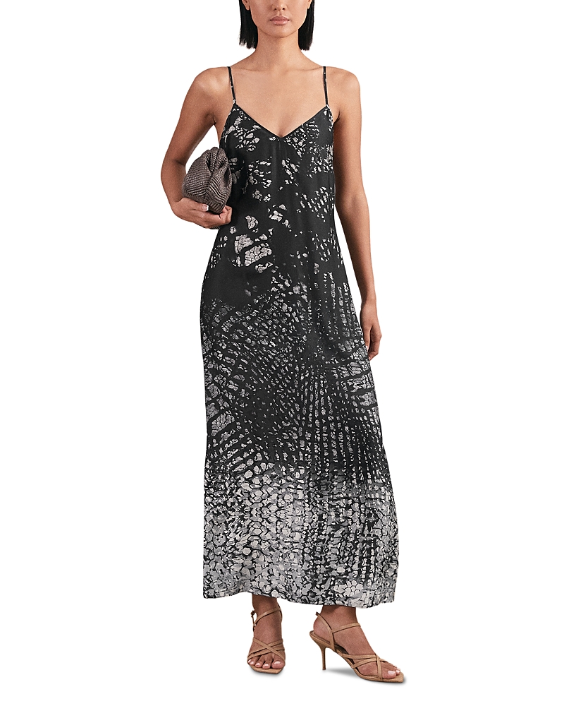 Reiss Womens Navy Lornie Graphic-print Woven Maxi Slip Dress In Blue