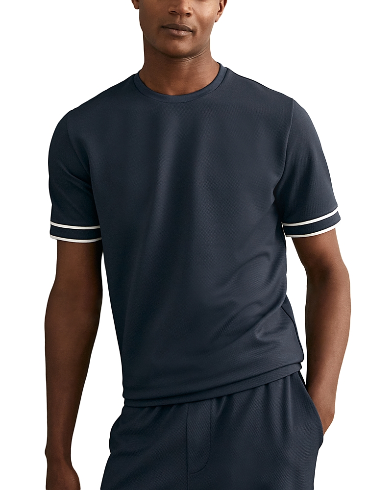 Reiss Oscar Piped Textured Tee In Black