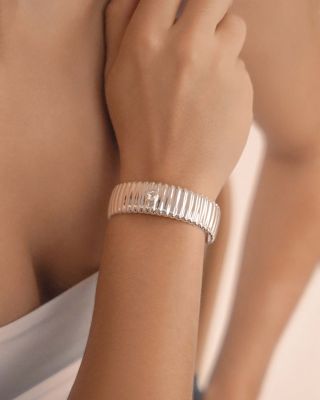 Crystal Solitaire Ribbed Cuff Bracelet