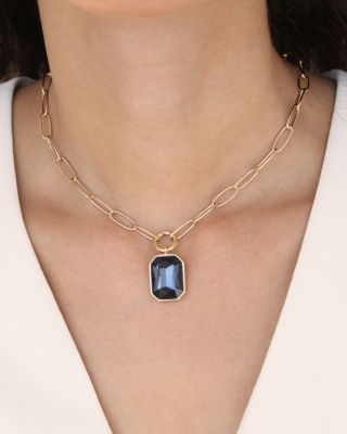 Stone Bezel Deco Pendant Necklace, 15-20"