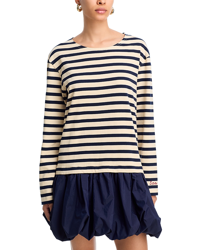 Sea Athena Striped Cotton-jersey And Gathered Shell Mini Dress In Neutral