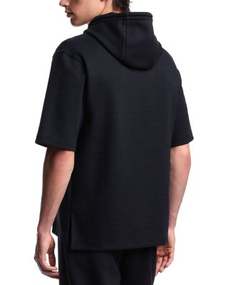 Short Sleeved Hooded Woven Effect Jacquard Sweatshirt