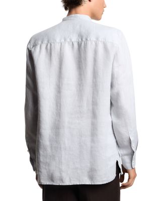 Garment Dyed Linen Guru Collar Regular Fit Button Down Shirt