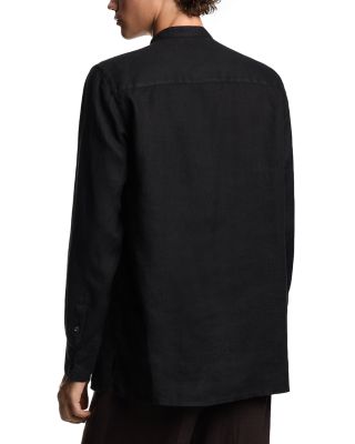 Garment Dyed Linen Guru Collar Regular Fit Button Down Shirt