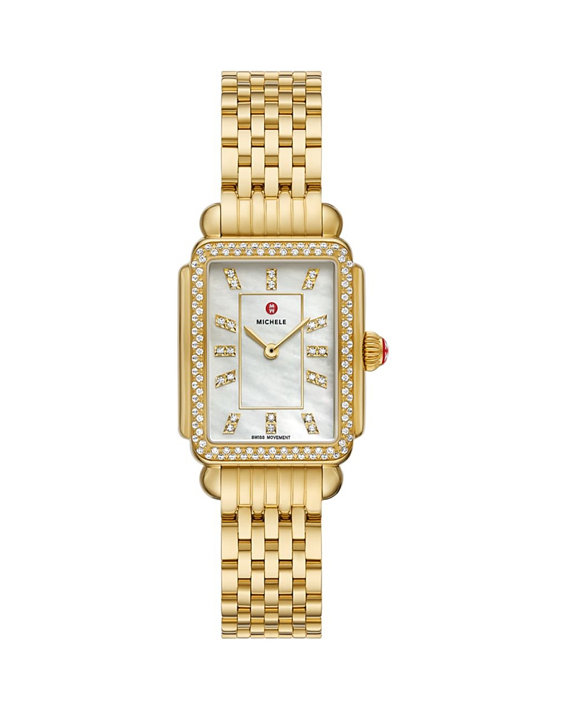 Michele Deco Courbe 18k Gold-plated Diamond Watch, 26mm X 32mm In Gold