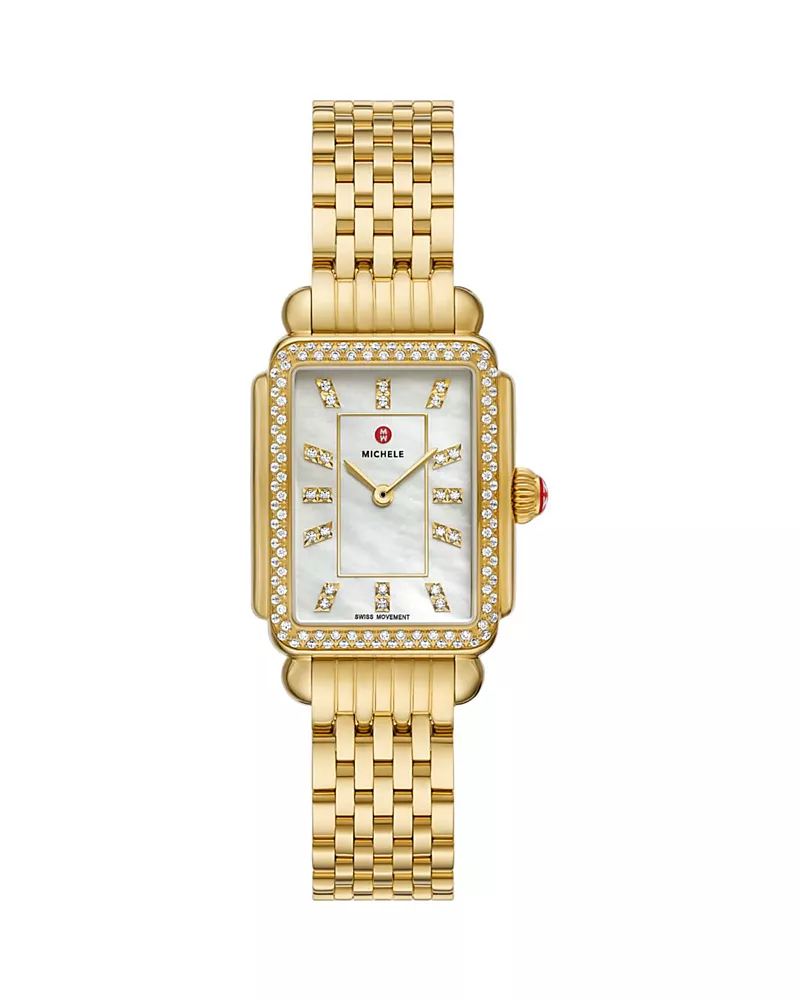 Michele Deco Courbe 18K Gold-Plated Diamond Watch, 26mm x 32mm