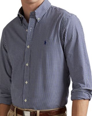 Cotton Stretch Poplin Gingham Check Classic Fit Button Down Shirt