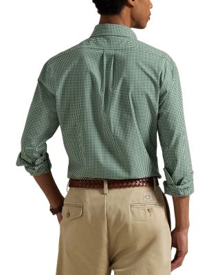 Cotton Stretch Poplin Gingham Check Classic Fit Button Down Shirt