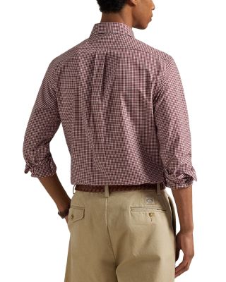 Cotton Stretch Poplin Gingham Check Classic Fit Button Down Shirt