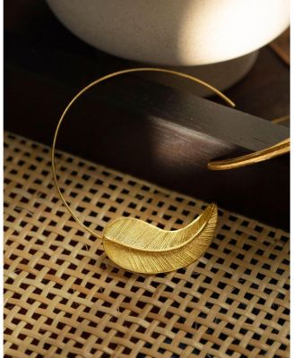 Gold Feather Pull Through Hoop Earrings