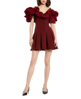  Crepe Godet Hem Mini Dress with Faille Ruffle