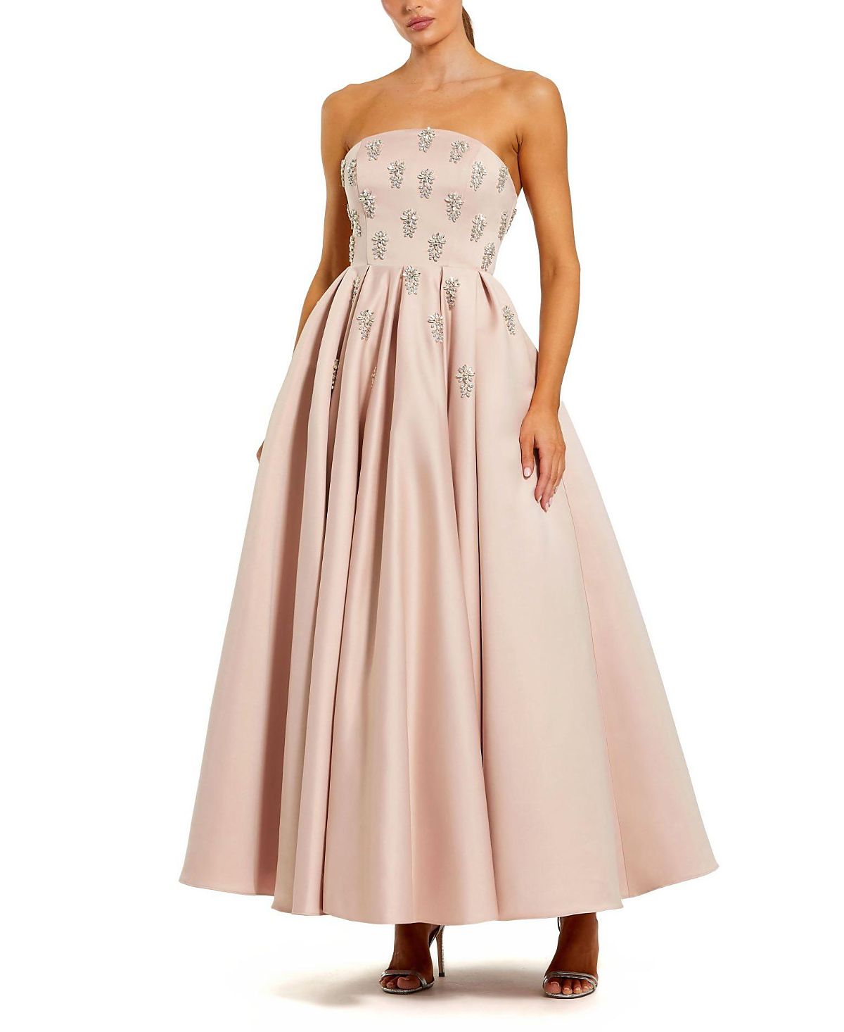 Mac Duggal Crystal Embellished Strapless Satin A-Line Dress