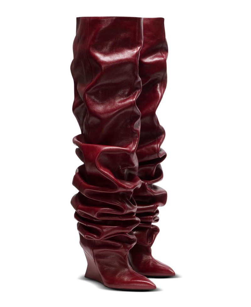 Balmain Women's Wedge Thigh-High Boots in Brown