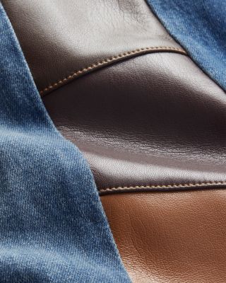 High Rise Faux Leather Patchwork Flare Jeans in Darby Vintage Blue