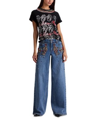 Amazing Low Rise Embellished Baggy Jeans in Brooklyn Blue