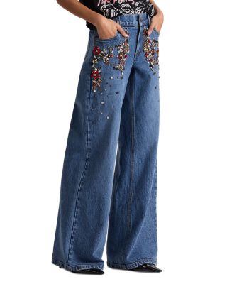Amazing Low Rise Embellished Baggy Jeans in Brooklyn Blue