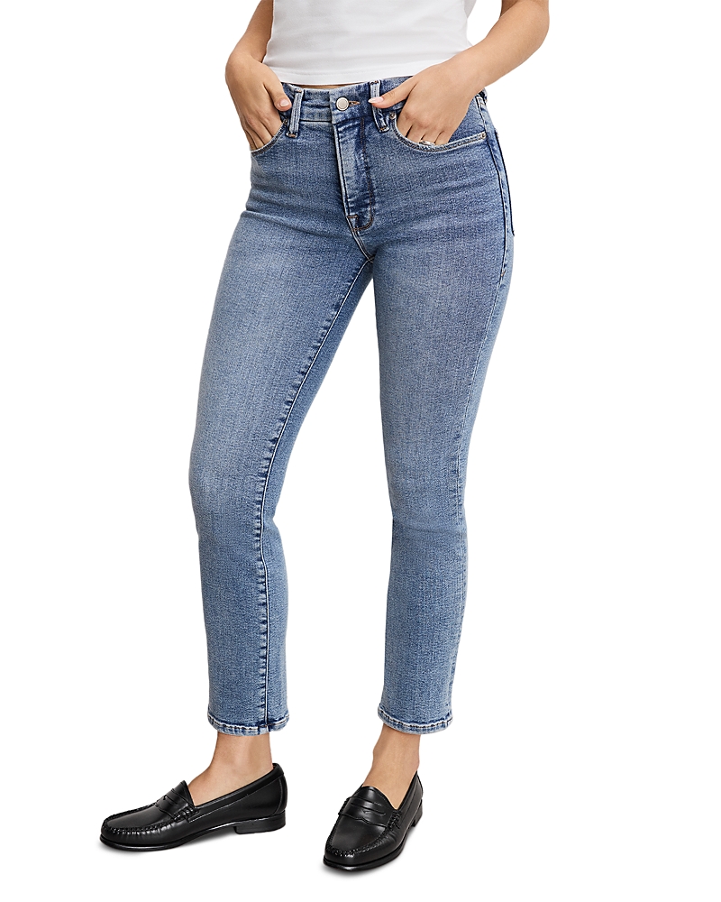 Good American Soft-tech Good Legs Mid Rise Straight Leg Jeans In Blue