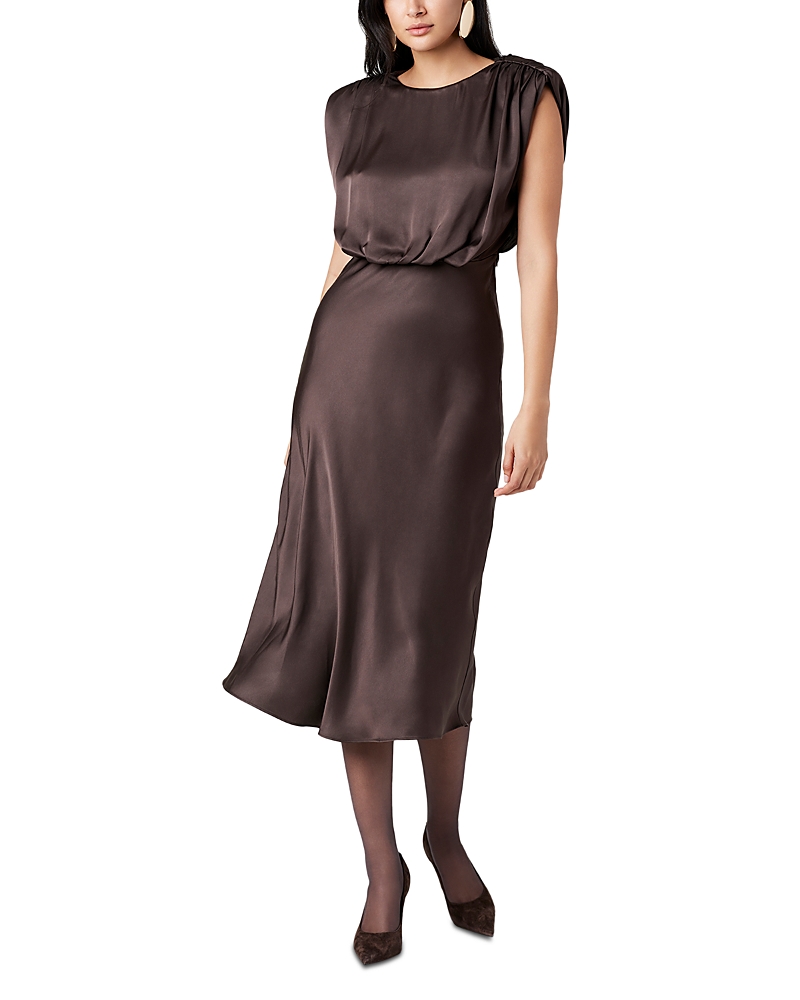 Toccin Floral Blouson Midi Dress In Brown