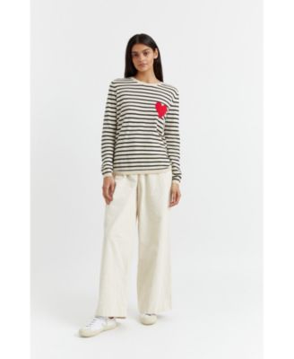 Women's Wool Cashmere Breton Heart Sweater