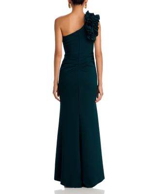 One Shoulder Ruffle Crepe Gown - Exclusive