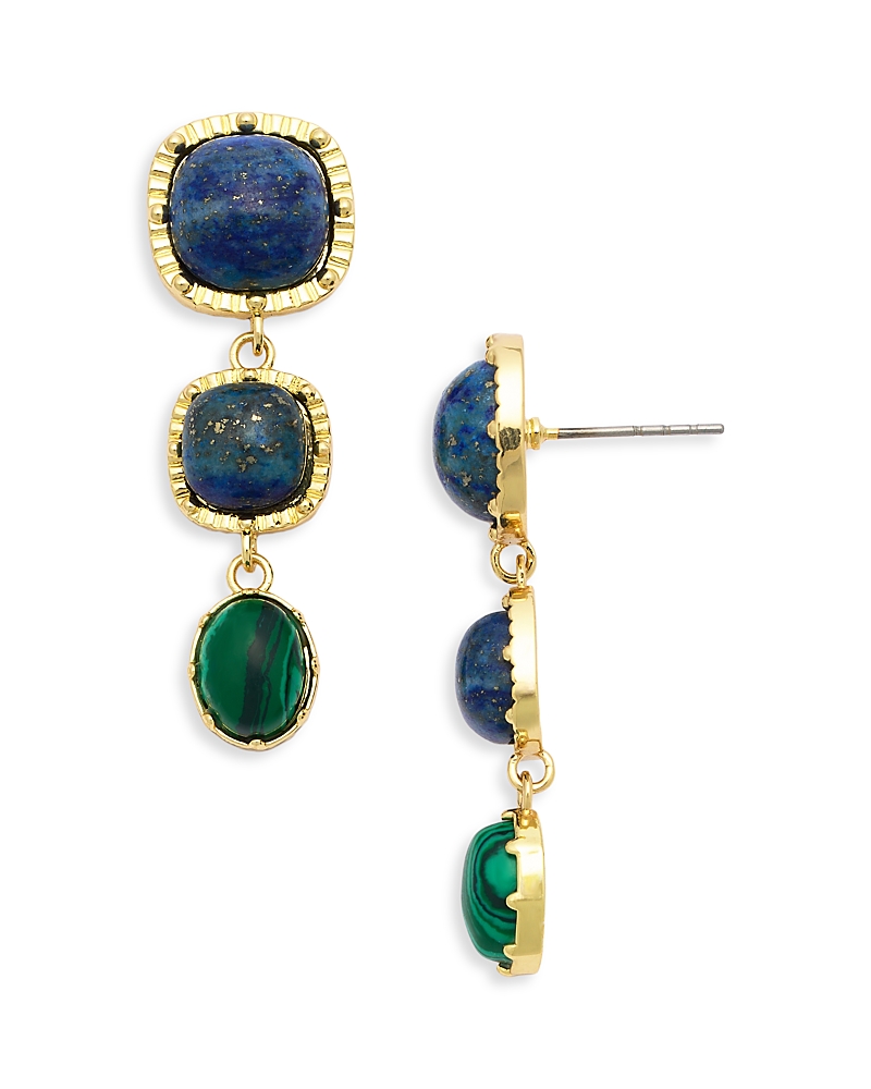 Aqua Three Drop Linear Earrings - Exclusive In Gold