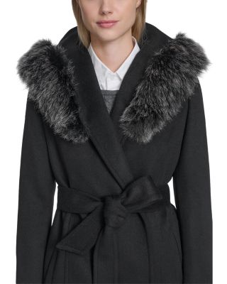 Single Breasted Faux Fur Hooded Coat