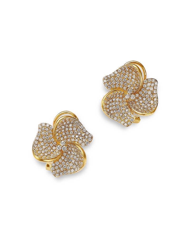 Bloomingdale's Fine Collection Diamond Flower Stud Earrings In 14k Yellow Gold, 1.05 Tcw In Gold