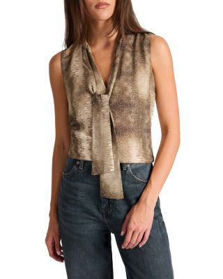 Teca Printed Georgette Sleeveless Tie Neck Blouse