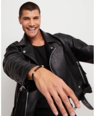 Multiple Leather with 2 Circumferences Plated in Sterling Bracelet