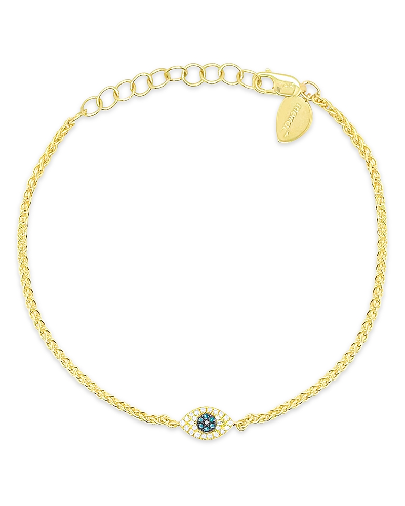 Meira T 14k Yellow Gold Multicolor Diamond Evil Eye Wheat Link Chain Bracelet In Gold