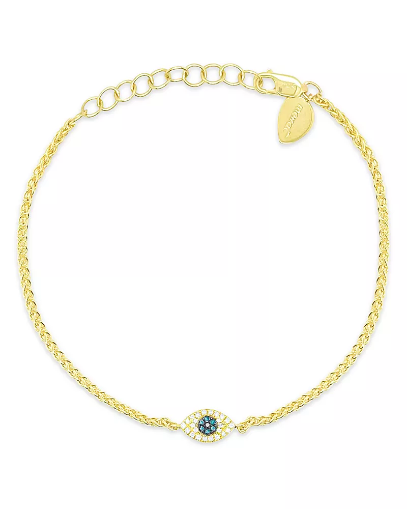 Meira T 14K Yellow Gold Multicolor Diamond Evil Eye Wheat Link Chain Bracelet