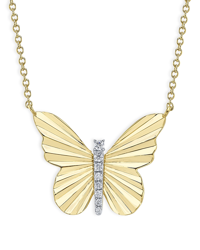 Moon & Meadow 14K Yellow Gold Diamond Ribbed Butterfly Necklace, 18