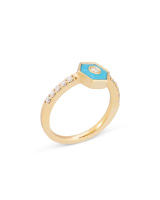 Diamond & Turquoise Baia Stackable Ring in 18K Yellow Gold