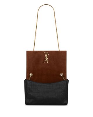 SAINT LAURENT - Kate Medium Reversible Shoulder Bag in Croc Embossed Leather and Suede