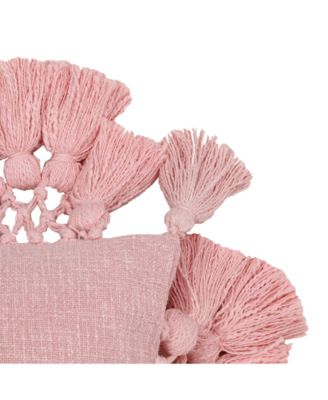  Stone Washed Blush Cotton Tasseled Pillow in Pink