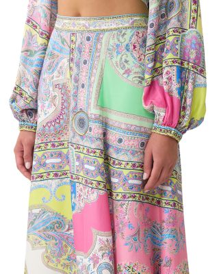 Paneled Flared Long Silk Skirt