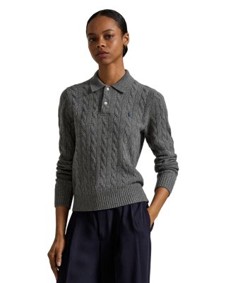 Cable Knit Wool Cashmere Polo Sweater