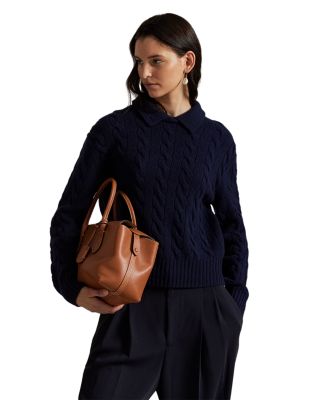 Cable Knit Wool Cashmere Polo Sweater