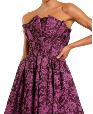 Strapless Floral Brocade A-line Midi Dress