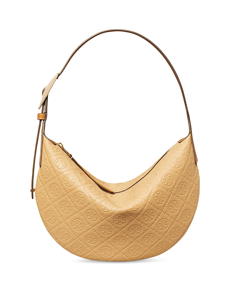 Tory Burch T Monogram Pebble Small Shoulder Bag In Brown