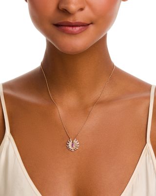 Pink Sapphire & Diamond Flying Bird Pendant Necklace in 14K Yellow Gold, 16-18"