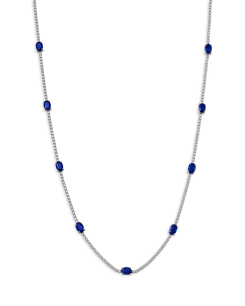 Bloomingdale's Fine Collection Sapphire & Diamond Station Collar Necklace in 14K White Gold, 16
