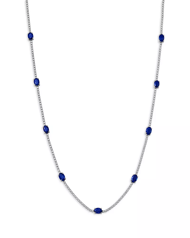 Bloomingdale's Fine Collection Sapphire & Diamond Station Collar Necklace in 14K White Gold, 16