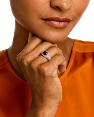 Sapphire & Diamond Oval Pav&eacute; Ring in 14K Yellow Gold
