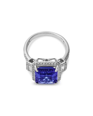Tanzanite & Diamond Square Halo Ring in 14k White Gold